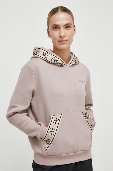 Кофта Guess жіноча колір рожевий з капюшоном з принтом (3545783)
