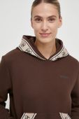 Кофта Guess жіноча колір коричневий з капюшоном з принтом (3545778)