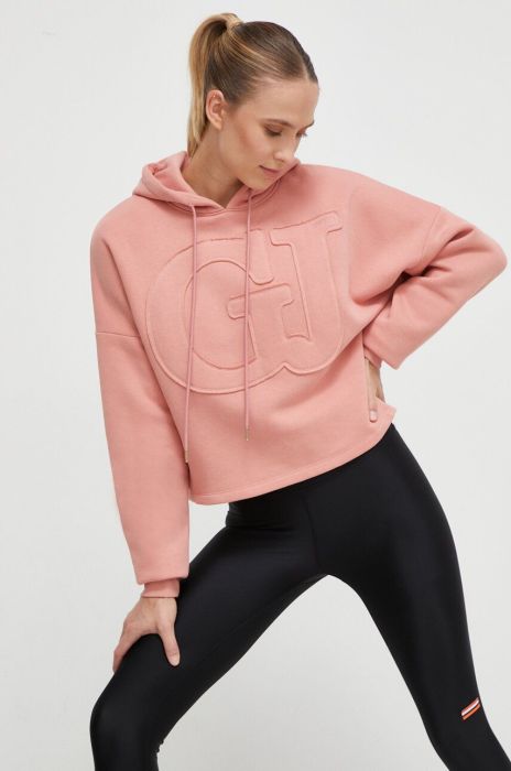 Кофта Guess жіноча колір рожевий з капюшоном з аплікацією (3532760)