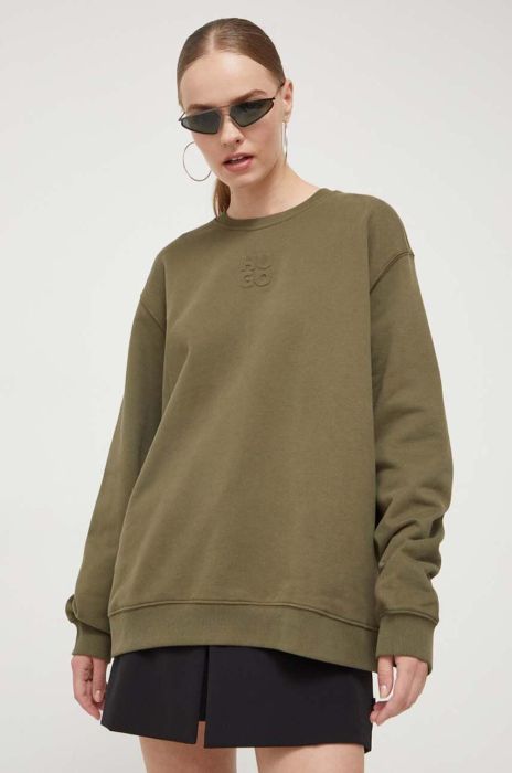 Бавовняна кофта HUGO жіноча колір зелений однотонна