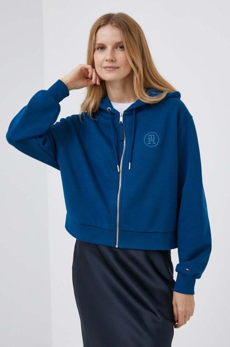 Кофта Tommy Hilfiger жіноча з капюшоном з аплікацією колір блакитний (3473335)