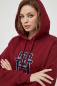 Кофта Tommy Hilfiger жіноча колір бордовий з капюшоном з аплікацією (3609167)