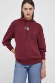 Кофта Lacoste жіноча колір бордовий з капюшоном з принтом