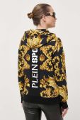 Кофта PLEIN SPORT жіноча колір чорний з капюшоном візерунок
