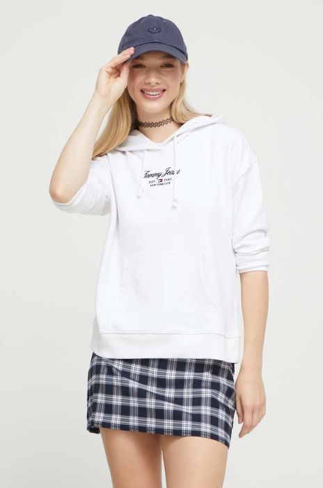 Кофта Tommy Jeans жіноча колір білий з капюшоном з принтом (3574224)