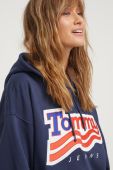 Бавовняна кофта Tommy Jeans жіноча колір синій з капюшоном з принтом (3590737)