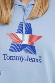 Бавовняна кофта Tommy Jeans жіноча з капюшоном з принтом колір блакитний (3590746)
