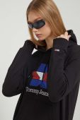 Бавовняна кофта Tommy Jeans жіноча колір чорний з капюшоном з принтом (3590741)