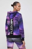 Бавовняна кофта PLEIN SPORT жіноча колір фіолетовий з капюшоном візерунок