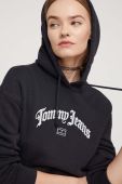 Бавовняна кофта Tommy Jeans жіноча колір чорний з капюшоном з аплікацією (3537302)