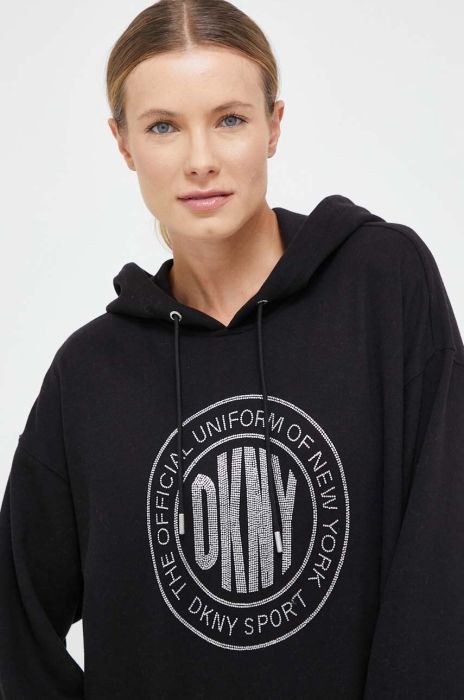 Кофта Dkny жіноча колір чорний з капюшоном меланж