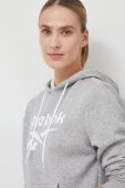 Кофта Reebok жіноча колір сірий з капюшоном з принтом