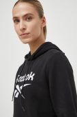 Кофта Reebok жіноча колір чорний з капюшоном з принтом (3553613)