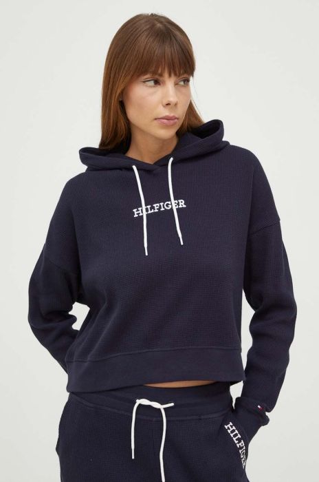 Бавовняна кофта лаунж Tommy Hilfiger колір синій з капюшоном з аплікацією (3506548)