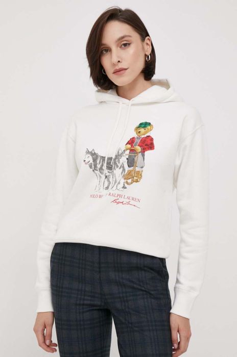 Кофта Polo Ralph Lauren жіноча колір білий з капюшоном з принтом