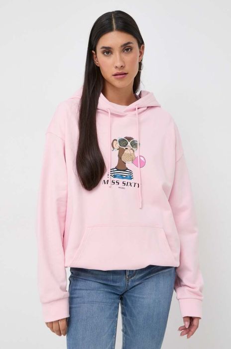 Бавовняна кофта Miss Sixty жіноча колір рожевий з капюшоном з принтом