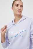 Кофта Reebok жіноча колір фіолетовий з капюшоном з принтом (3553649)