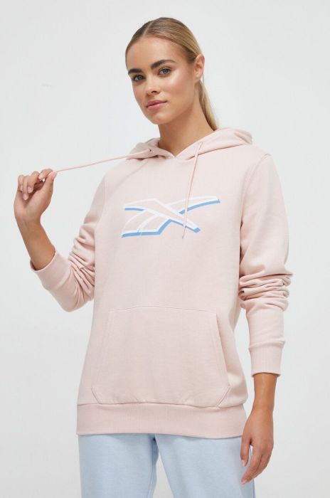 Кофта Reebok жіноча колір рожевий з капюшоном з принтом (3574233)