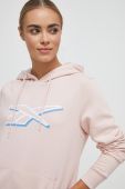 Кофта Reebok жіноча колір рожевий з капюшоном з принтом (3574233)