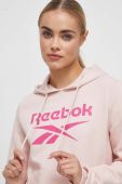Кофта Reebok жіноча колір рожевий з капюшоном з принтом (3574245)