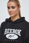Бавовняна кофта Reebok Classic жіноча колір чорний з капюшоном з аплікацією