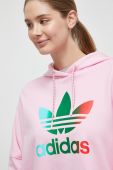 Бавовняна кофта adidas Originals жіноча колір рожевий з капюшоном з принтом (3634216)