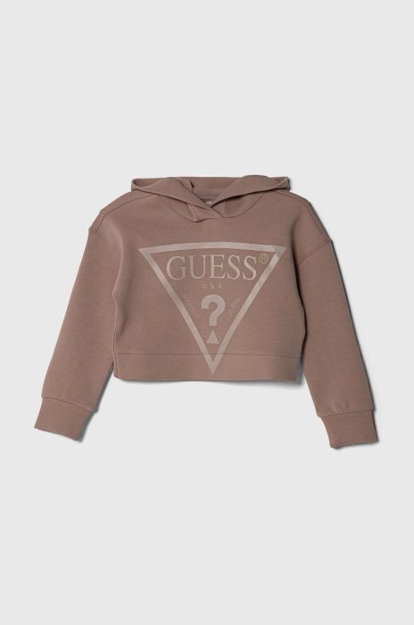 Дитяча кофта Guess колір бежевий з капюшоном з принтом