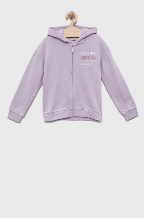 Дитяча бавовняна кофта Guess колір фіолетовий з капюшоном з принтом (3332648)