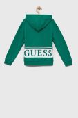 Дитяча бавовняна кофта Guess колір зелений з капюшоном з принтом