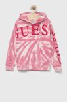 Дитяча бавовняна кофта Guess колір рожевий з капюшоном візерунок (3293694)