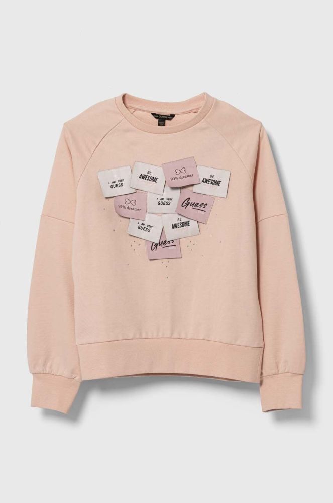 Дитяча бавовняна кофта Guess колір рожевий з аплікацією (3362446)