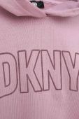 Дитяча бавовняна кофта Dkny колір фіолетовий з капюшоном з принтом (3413779)
