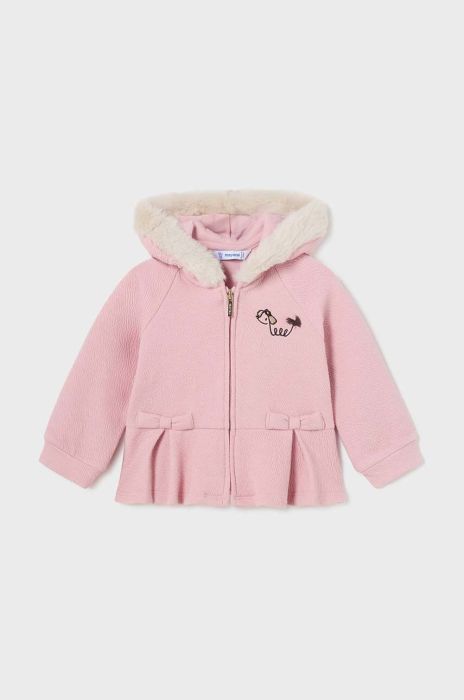Дитяча кофта Mayoral колір рожевий з капюшоном з принтом