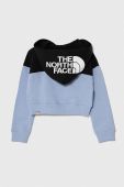 Дитяча бавовняна кофта The North Face G DREW PEAK CROP P/O HOODIE з капюшоном однотонна колір блакитний