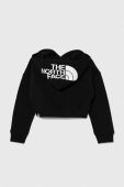 Дитяча бавовняна кофта The North Face G DREW PEAK CROP P/O HOODIE колір чорний з капюшоном однотонна