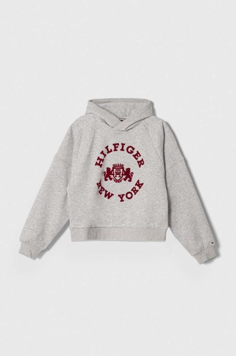 Дитяча кофта Tommy Hilfiger колір сірий з капюшоном з принтом (3609200)