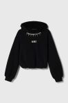 Дитяча кофта Sisley колір чорний з капюшоном з принтом (3601194)