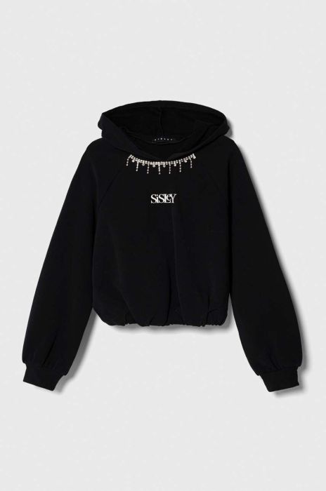 Дитяча кофта Sisley колір чорний з капюшоном з принтом (3601194)