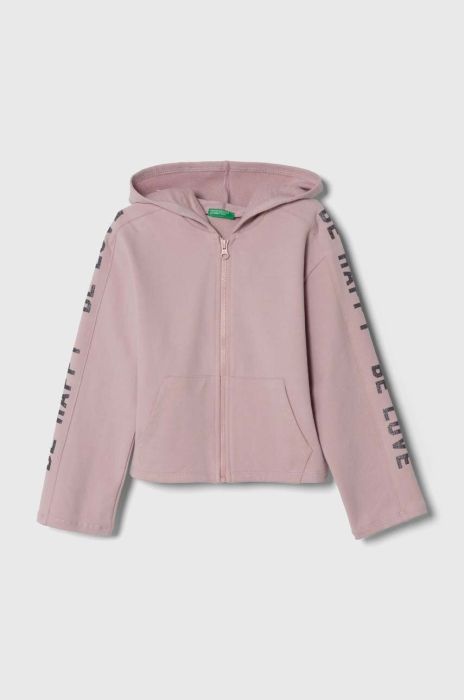 Дитяча кофта United Colors of Benetton колір фіолетовий з капюшоном з принтом