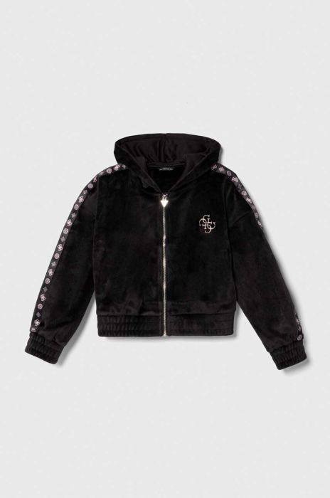 Дитяча кофта Guess колір чорний з капюшоном з аплікацією (3601233)