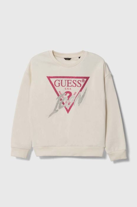 Дитяча бавовняна кофта Guess колір бежевий з аплікацією (3527311)