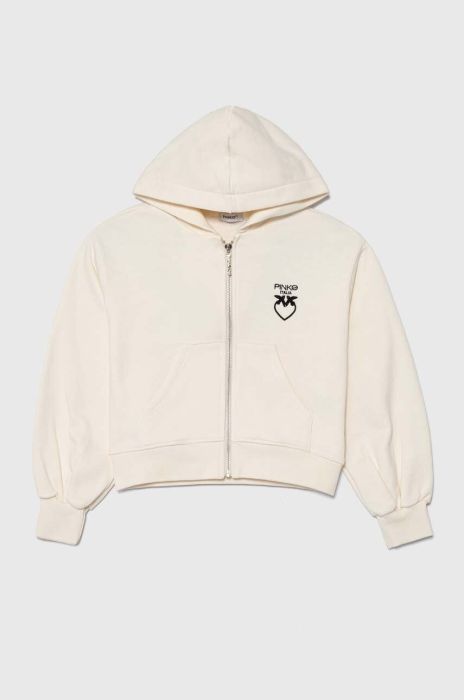 Дитяча бавовняна кофта Pinko Up колір бежевий з капюшоном з аплікацією