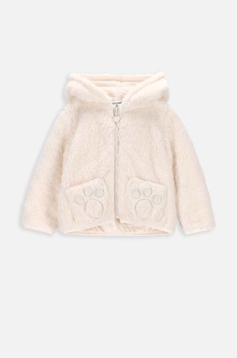 Кофта для немовлят Coccodrillo колір бежевий з капюшоном з аплікацією