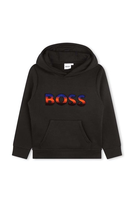Дитяча кофта BOSS колір чорний з капюшоном з принтом (3557567)