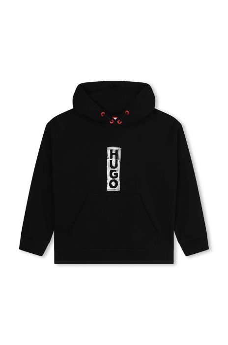Дитяча кофта HUGO колір чорний з капюшоном з принтом (3453608)
