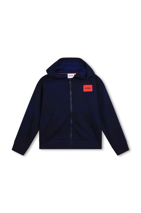 Дитяча бавовняна кофта HUGO колір синій з капюшоном візерунок (3458250)