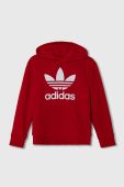 Дитяча кофта adidas Originals TREFOIL колір червоний з капюшоном з принтом