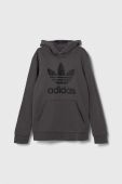 Дитяча кофта adidas Originals TREFOIL колір сірий з капюшоном з принтом