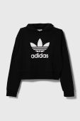 Дитяча кофта adidas Originals колір чорний з капюшоном з принтом