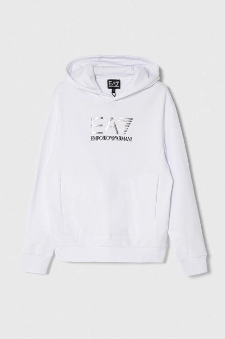 Дитяча кофта EA7 Emporio Armani колір білий з капюшоном з принтом (3380998)